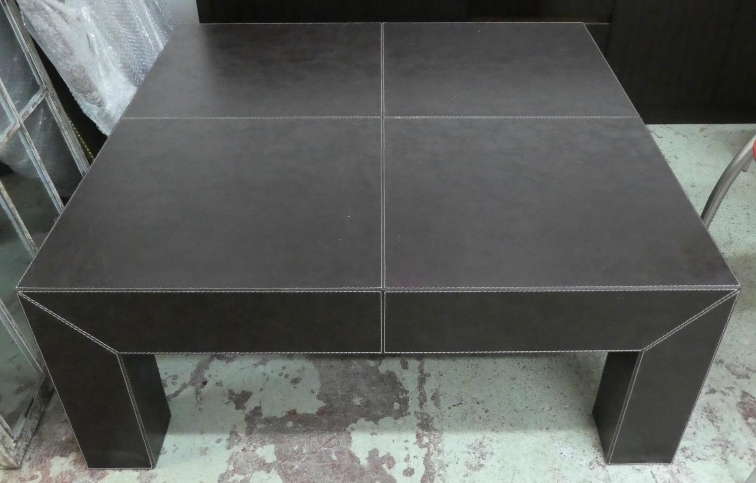 LOW TABLE, contemporary leathered design, with drawer, 100.5cm x 100.5cm x 40cm.