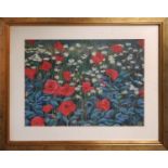 JAMIE SIMPSON, 'The Poppie Field', pastel on paper, 31cm x 41cm, framed.