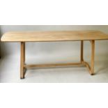 DINING TABLE, mid 20th century elm and beech shaped rectangular and undulating stretchered