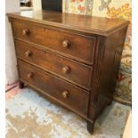 CHEST, late George III oak with ebonised line detail and three drawers, 115cm W x 54cm D x 98cm