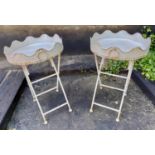 GARDEN SIDE TABLES, a pair, 1960's French style, aged white painted finish, 77cm H x 49cm Diam. (2)