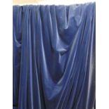 CURTAINS, a pair, blue velvet, lined, 198cm W x 225cm drop. (2)