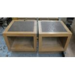 WALL MOUNTING BED SIDE TABLES, a pair, contemporary design, each with one draw, 45cm x 45cm x