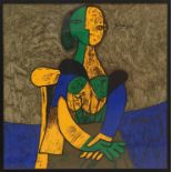 PABLO PICASSO, 'Seated woman', print on silk, signed in the plate, framed and glazed. (Subject to