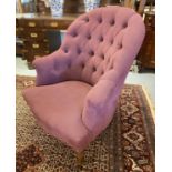 BERGERE, Napoleon III beechwood in purple buttoned upholstery, 73cm W.