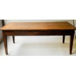 FARMHOUSE TABLE, 19th century French provincial made cherry with planked and cleated top and two