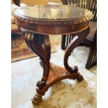 SIDE TABLE/JARDINIERE, William IV rosewood with glass top on a carved base, 57cm x 78cm H. (adapted)