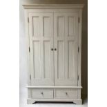 ARMOIRE, French style grey painted with two panelled doors enclosing hanging space above two