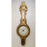BAROMETER, 19th century gilt wood, with thermometer, card barometer dial and carved basket and