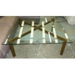 JULIAN CHICHESTER MANFRED TABLE, 110cm x 110cm x 40.5cm. (slight chip to glass)