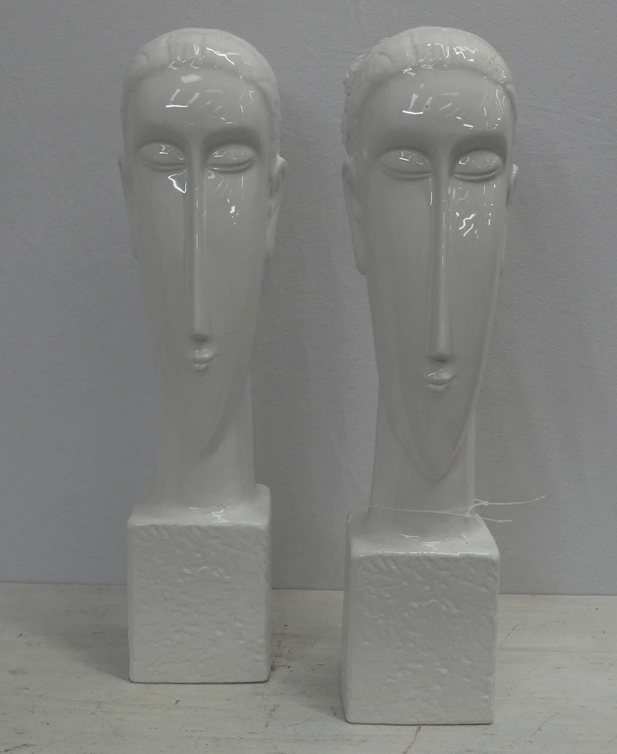 CONTEMPORARY SCHOOL, untitled ceramic busts, a pair, 61cm H. (2) - Image 2 of 3