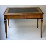 CENTRE WRITING TABLE, 19th century English Continental style figured walnut and ebony lined with