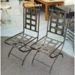 GARDEN CHAIRS, a set of four, contemporary worked metal, 108cm H. (4)
