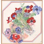 RAOUL DUFY 'Fleurs', on silk, signed in the plate, 85cm x 80cm, framed and glazed.