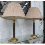 COLUMN SIDE LAMPS, a pair, 61cm H including shades.