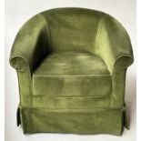 TUB ARMCHAIR, Royal Green velvet upholstered of tub form, 75cm W.