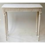 CONSOLE TABLE, French style traditionally grey painted Louis XVI design with rectangular white