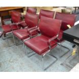 DINING CHAIRS, a set of six, vintage 20th century, Cantilever design, ox blood leather finish,