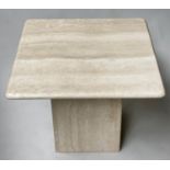 TRAVERTINE LOW TABLE, Italian rounded square travertine on square plinth 'Roman Travertine', 60cm