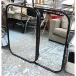 WALL MIRRORS, a pair, 1960's French style, black metal frames, 95.5cm x 65cm. (2)