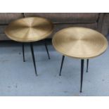 SIDE TABLES, a pair, 1950's Italian style, gilt metal, 45cm H x 40cm diam. (2)