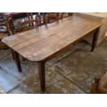 FARMHOUSE TABLE, 19th century and later fruitwood and oak, with a plank top above two drawers,