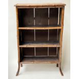 OPEN BOOKCASE, late 19th century bamboo framed with three shelves and splay supports, 70cm x 31cm