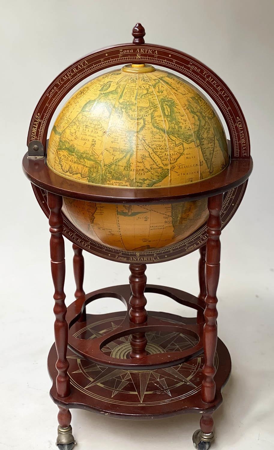 GLOBE COCKTAIL CABINET, in the form of an antique terrestrial globe on stand with rising lid and - Image 7 of 7