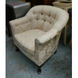 TUB CHAIR, in cream damask, 78cm x 77cm H.