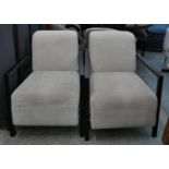 OPEN ARMCHAIRS, a pair, (marked upholstery), each 65cm D x 75cm H.