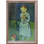 AFTER PABLO PICASSO, 'Girl with dove', quadrichrome, 75cm x 53cm, framed and glazed.