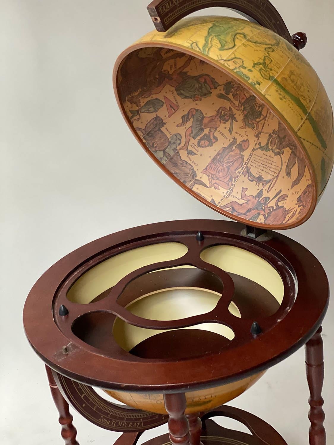 GLOBE COCKTAIL CABINET, in the form of an antique terrestrial globe on stand with rising lid and - Image 6 of 7