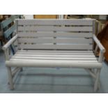 RUSTIC GARDEN BENCH, grey painted, 122cm W.