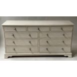 LOW CHEST, George III design grey painted with nine drawers, 152cm x 78cm H x 43cm.