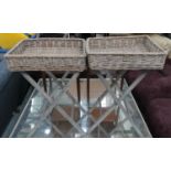 WICKER TRAY TABLES, a pair, 66cm H x 50cm W x 40cm D. (2)