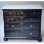 QUEEN ANNE CHINOISERIE CHEST, early 18th century English black Japanned and gilt Chinoiserie