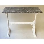 CONSOLE/CENTRE/GARDEN TABLE, 19th century rectangular St Annes marble top on painted cast iron