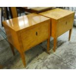 SIDE CHESTS, a pair, Biedermeier style, karelian birch, each with one drawer, 70cm H x 60cm x