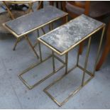 MARTINI TABLES, a pair, gilt metal with green marble inserts, 55.5cm x 21.5cm x 58.5cm. (2)