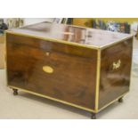 TRUNK, 19th century Anglo Indian, teak and brass bound, with hinged top and side handles, 102cm W