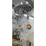 CEILING LIGHT, contemporary waterfall crystal design, 100cm drop.