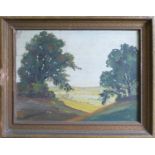 K PATTERSON 'Seascape' and 'Countryside landscape', 1921, a pair of oil on cardboard, signed and