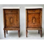 SIDE CABINETS, a pair, late 19th/early 20th century French burr walnut and gilt metal mounted,