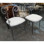 DINING CHAIRS, a set of six, contemporary worked metal design with squab cushions, 90cm H. (6)