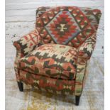 ARMCHAIR, kilim upholstered with cushion seat, 80cm W.