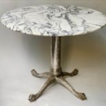 CENTRE TABLE, Italian circular Breche Violette marble top and silvered metal with cylindrical column