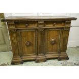 CREDENZA, 17th century Italian walnut with five drawers above two doors between stop fluted