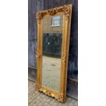 WALL MIRROR, Continental style rectangular gilt framed, 195cm x 85cm.