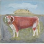 HENRY ARTHUR FAIRHURST 'Longhorn Bull', oil on canvas, 40cm x 40cm.