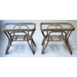 LAMP TABLES, a pair, rattan and cane bound, rounded rectangular glazed, 49cm x 34cm x 41cm H. (2)